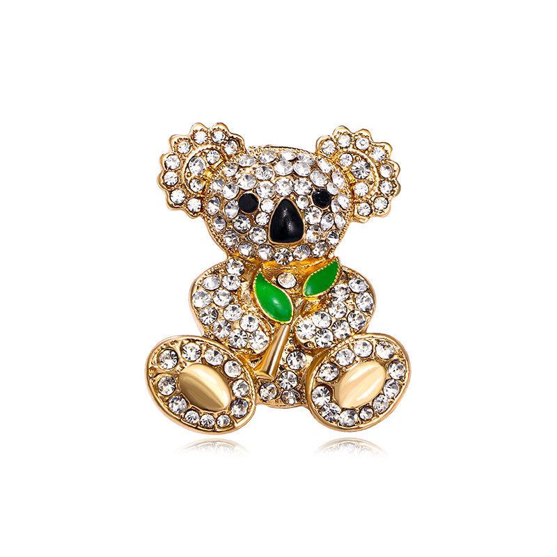 Crystal Rhinestone Bear Brooch Pin Cute Animal Design Decorative Lapel Pin for Collar Safety and Anti-Slip Use on Clothing Accessories