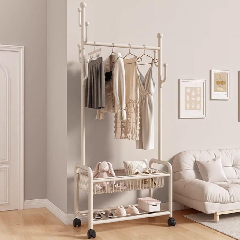 Floor Clothes Racks Metal Storage Coat Stand Modern Movable Shoes Coat Rack Multifunctional Interior Dress Hanger with Wheels
