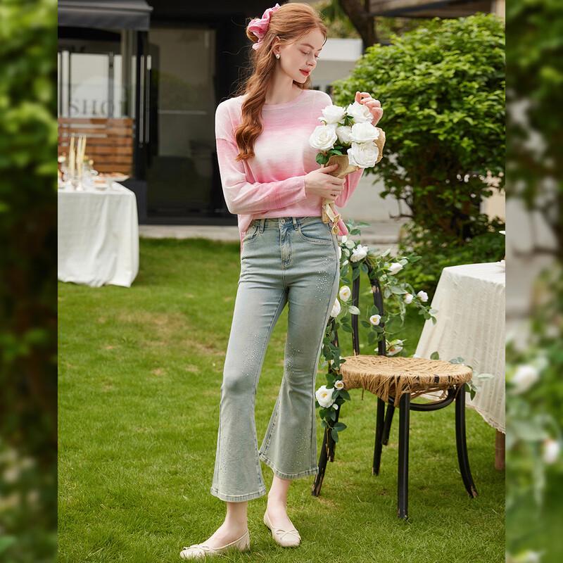 Damen Süßer Farbverlauf Langarm Strickpullover