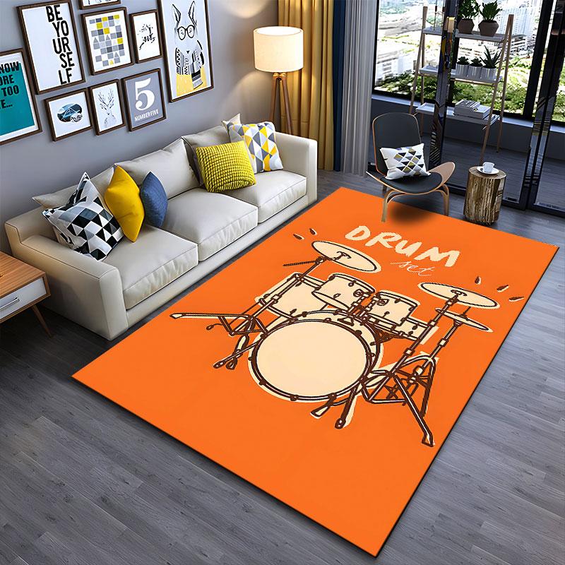 Drum Set Design Orange Carpet Suitable As a Non-slip Mat for the Living Room or Bedroom Sofa