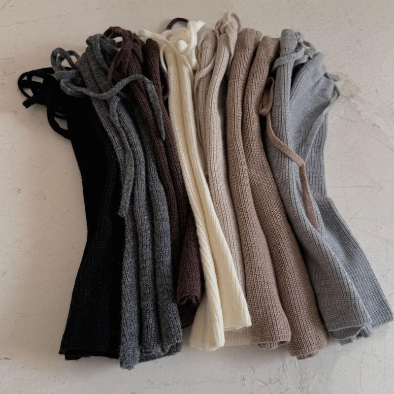 Women Ribbed Knitted Leg Sleeves with Ties Drawstring for Winter Warmth Vertical Striped Leg Warmers Footless Boot Socks