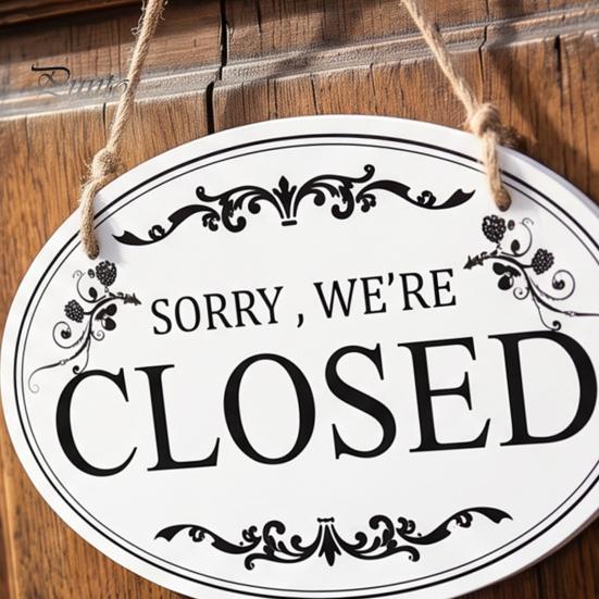 Easy To Install Shop Sign Wooden Open Closed Sign, Double-Sided Hanging Door with Vintage Wall Mounted Store Frame, Waterproof Storefront Business