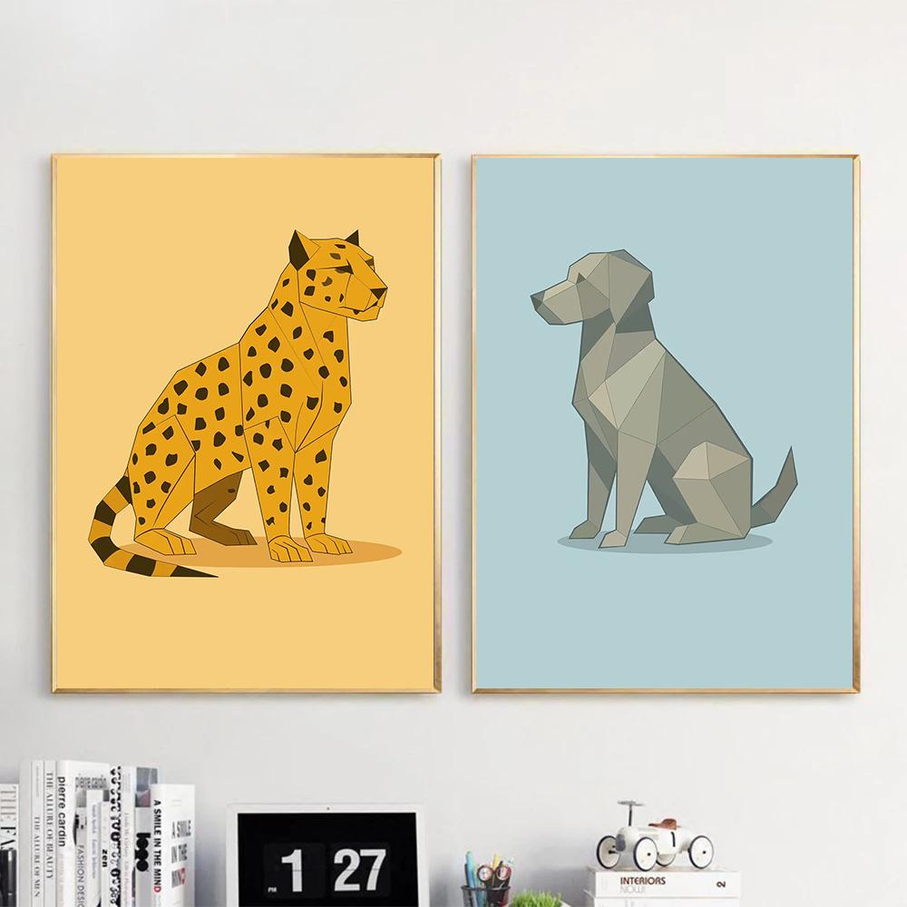 Abstract Geometric Stereoscopic Cute Animal Posters Jaguar Penguin Bear Prints Canvas Painting Wall Art Picture Home Room Decor