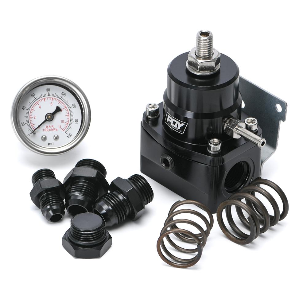 Regulador de Pressão de Combustível Universal de Alumínio AN8 Alimentação & AN6 Retorno com Manômetro 0-160PSI Conjunto de Molas de Pressão 3-20 20-45 45-70