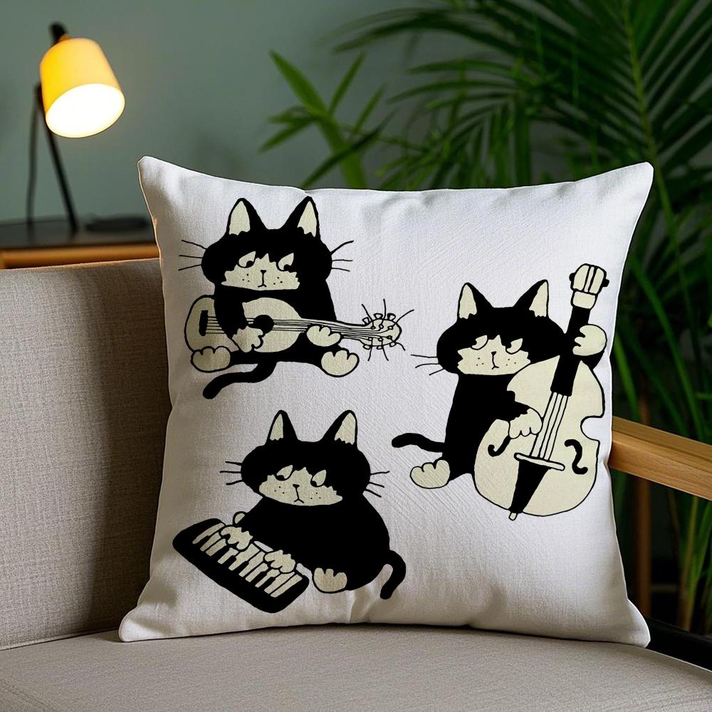 Cute Cat Cushion Cover Plush Fabric DoubleSided Printed Invisible Zipper Sofa Pillow Case Home Bedroom Decor