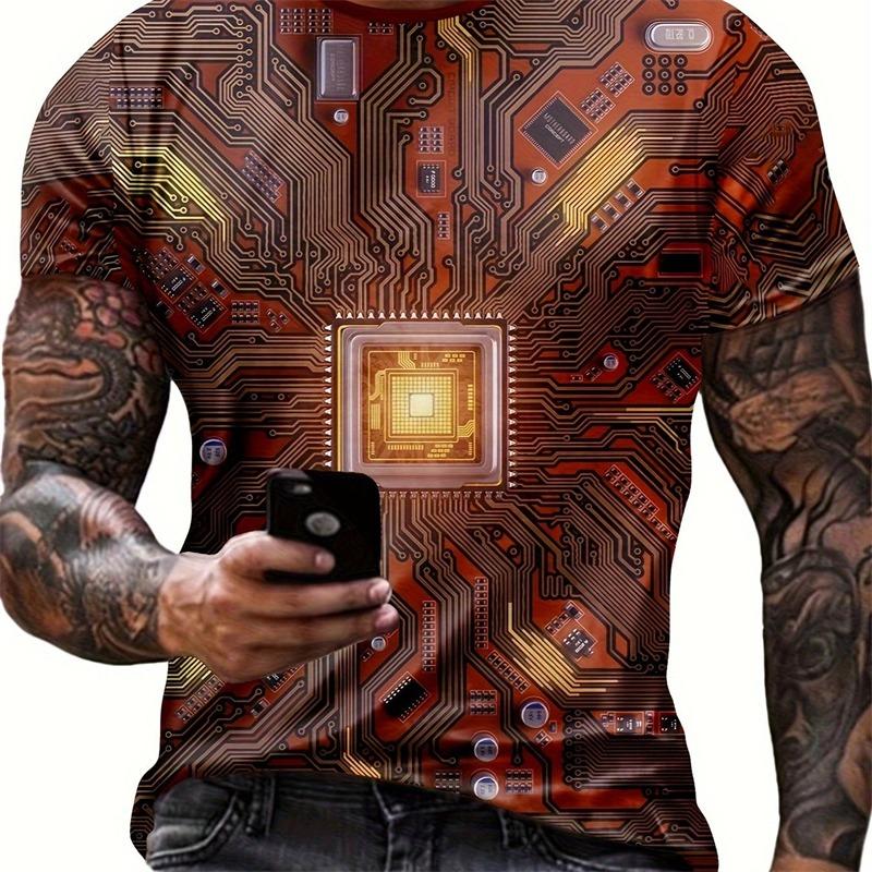 Men's New 3D T-shirt Crew Neck Short Sleeve Casual Top Breathable