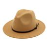 (Joy choose)Unisex Fashion Wide Wool Belt Flat Top Fedora Hat Party Church Hats Cap