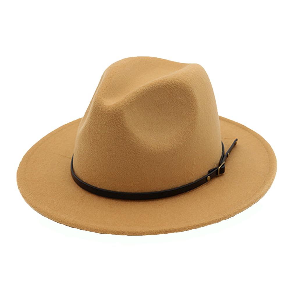 (Joy choose)Unisex Fashion Wide Wool Belt Flat Top Fedora Hat Party Church Hats Cap