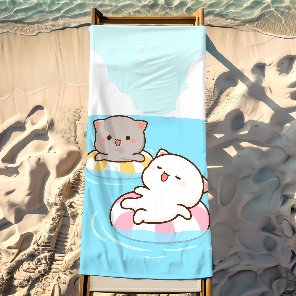 Cute Peach Mochi Cat Beach Towel Shower Bath Travel Lightweight Skin Friendly For Pool Camping Cruise Summer