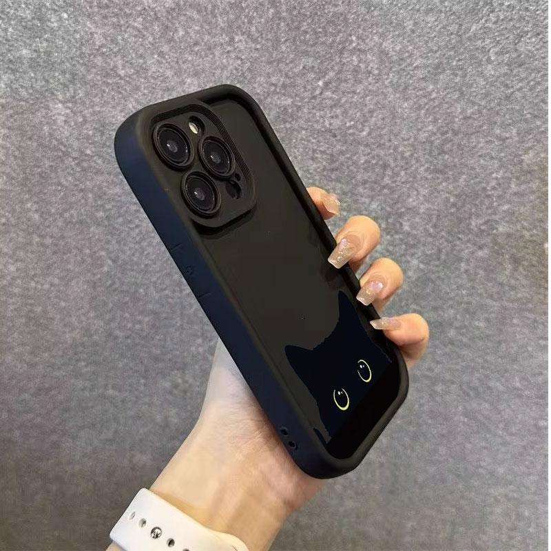 For iPhone 17 16 15 14 Pro Max 13 12 11 Pro Max XS XR X 15 14 Plus 17 Air Black Cat Graphic Case Shockproof Soft Matte Cover