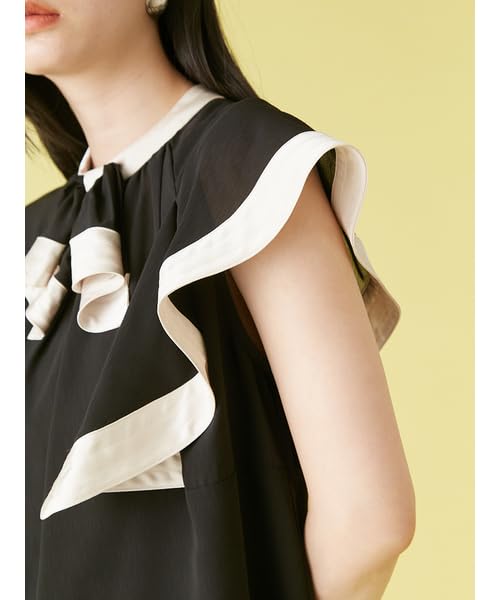 Lily Brown Square Sleeve Ruffle Blouse Black Women's LWFB252100,