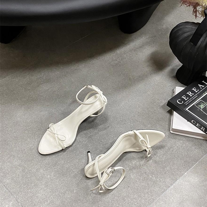 2025 summer new bow open-toed French temperament high-heeled sandals women