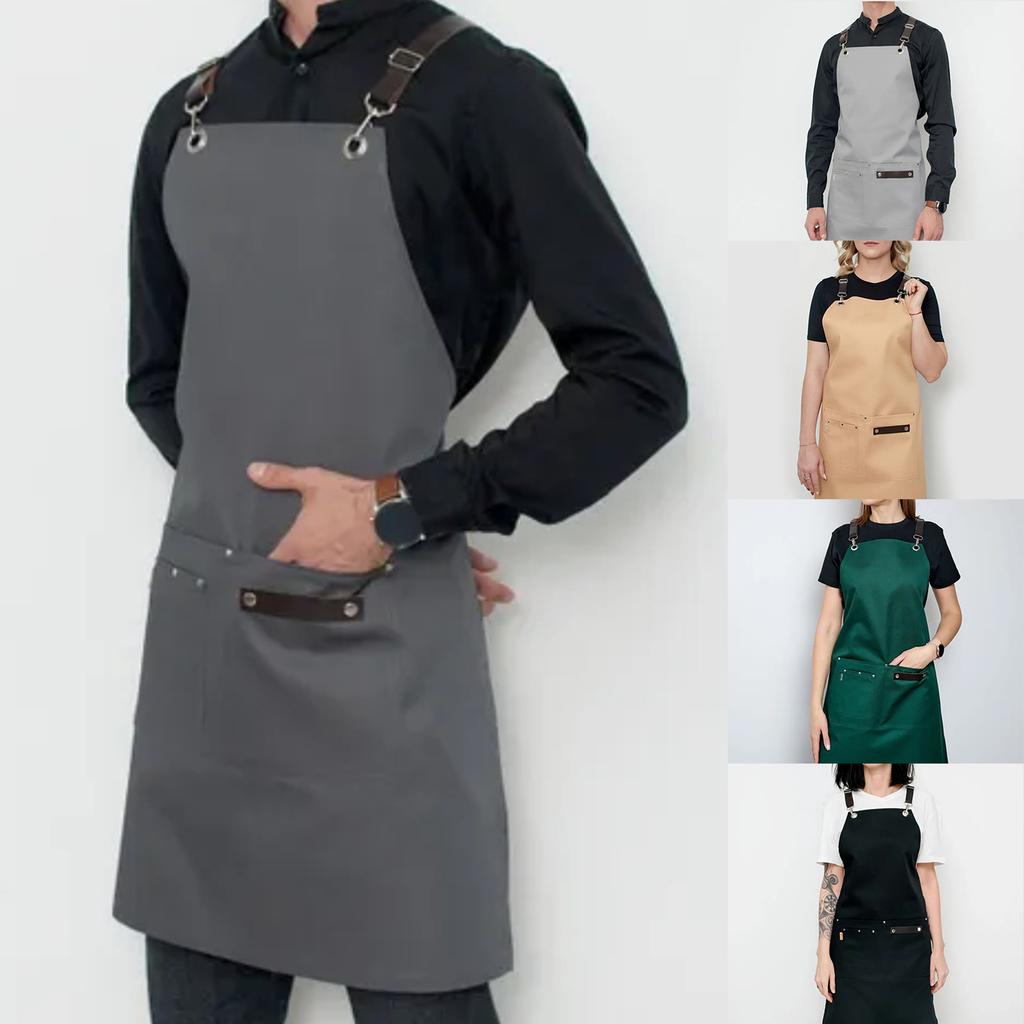 Waterproof Canvas Apron For Home Kitchen Restaurant Milk Tea Shop Back Cross Korean Style Fashion Work Clothes