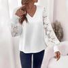 Vintage V-neck Loose Lace Patchwork White Shirts Women Elegant Casual Hollow Out Long Sleeve Blouses Women Tops Fashion Slim Fit Lady Tops 26209