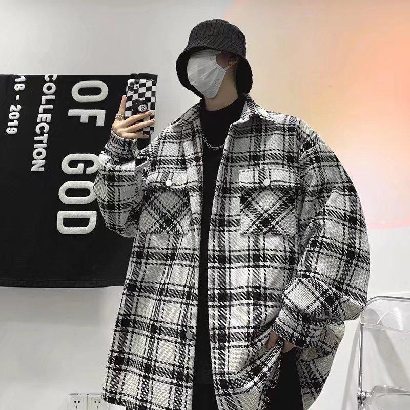 2025 Men's Versatile Plaid Jacket: Hong Kong & Korean Style Trendy Loose Fit for Teens, Spring/Autumn