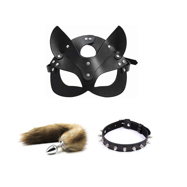 3pcs 40CM Fox Tail Anal Plug Collar Sexy Cat Mask Exotic Sex Products For Adults Games Bondage BDSM Sex Toys For Women
