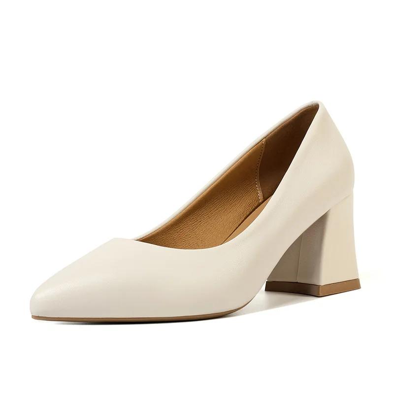 Fashion Plus Size 35-42 Basic Pumps Pointed Toe High Heels Boat Shoes for Woman Dress Shoes Shallow Thick Heel White Wedding Shoes