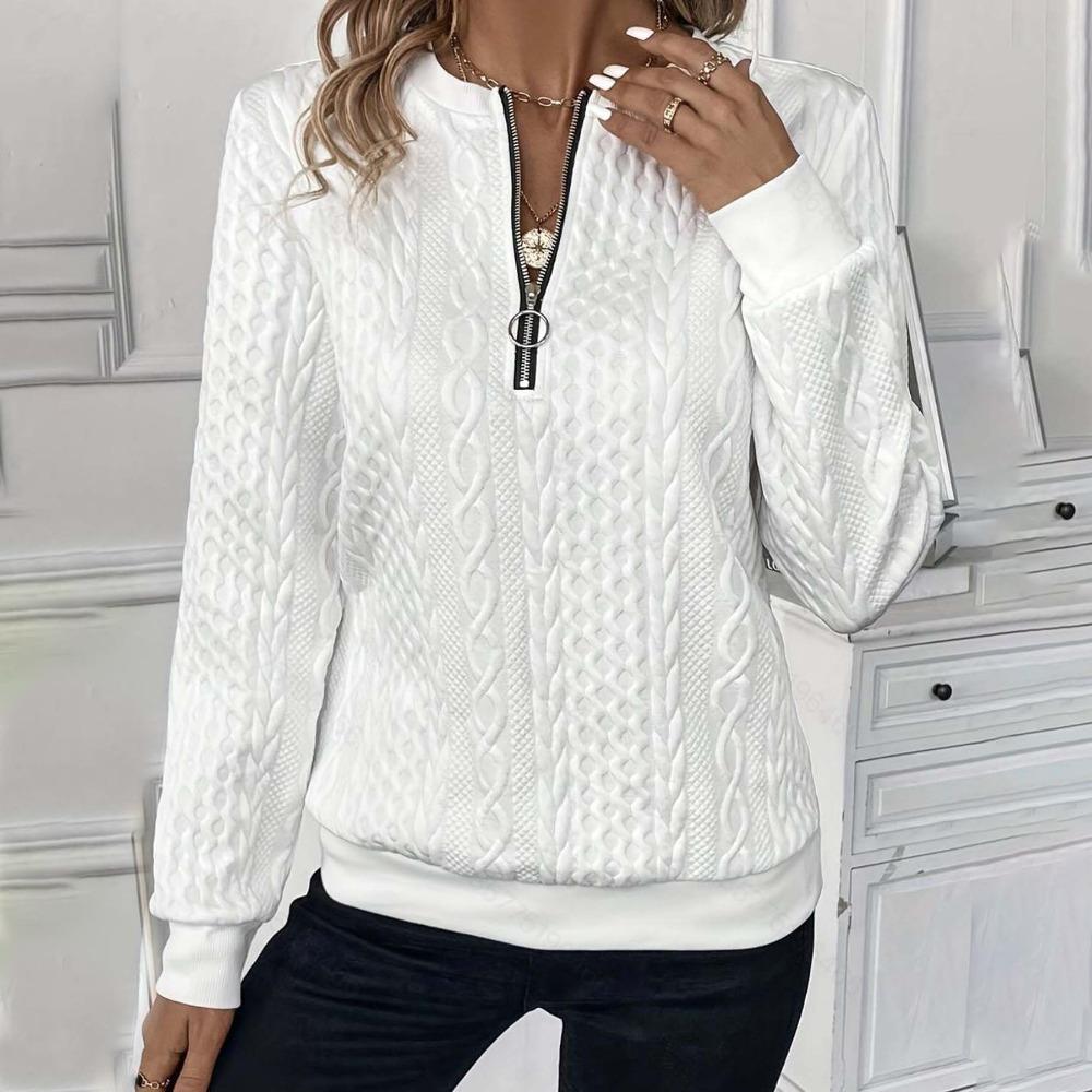 Women's Half Zip Long Sleeve Sweatshirt Loose Fit Casual Knit Pullover Top