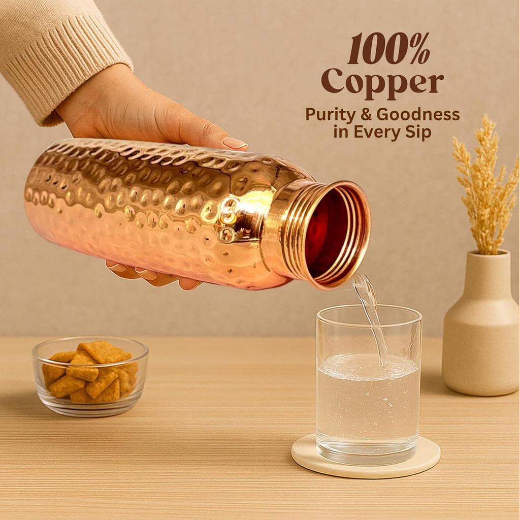 Copper Water Bottle 1 Ltr | Copper Bottle for Men & Women  | BPA Free & Leak Proof | Easy to Carry | Suitable for Yoga, School & Office