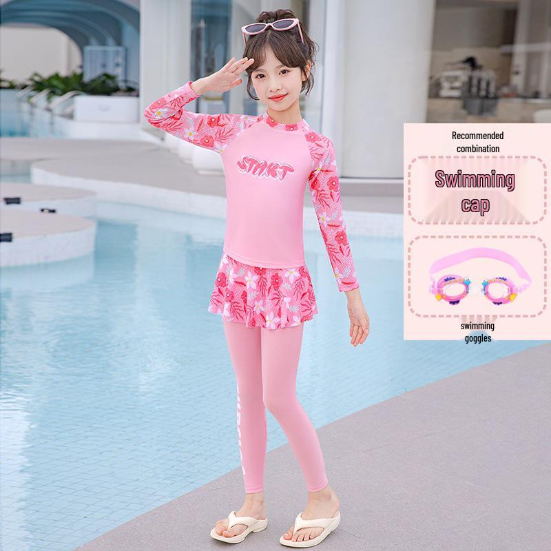 Girls' 2025 Long Sleeve Two-Piece Swimsuit for Sun Protection – Ideal for Middle and Big Kids, Perfect for Hot Springs and Swimming.