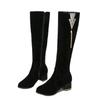 2024 Women High-heeled Shoes Winter New Women's Long Boots 2024 Rhinestone Thick-heeled Knee-high Boot Side Zipper Knight Boot