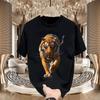 2025 New Cotton Short-sleeved Crew Neck Trendy T-shirt Summer Men's Solid Color Tiger Print Breathable Versatile Top