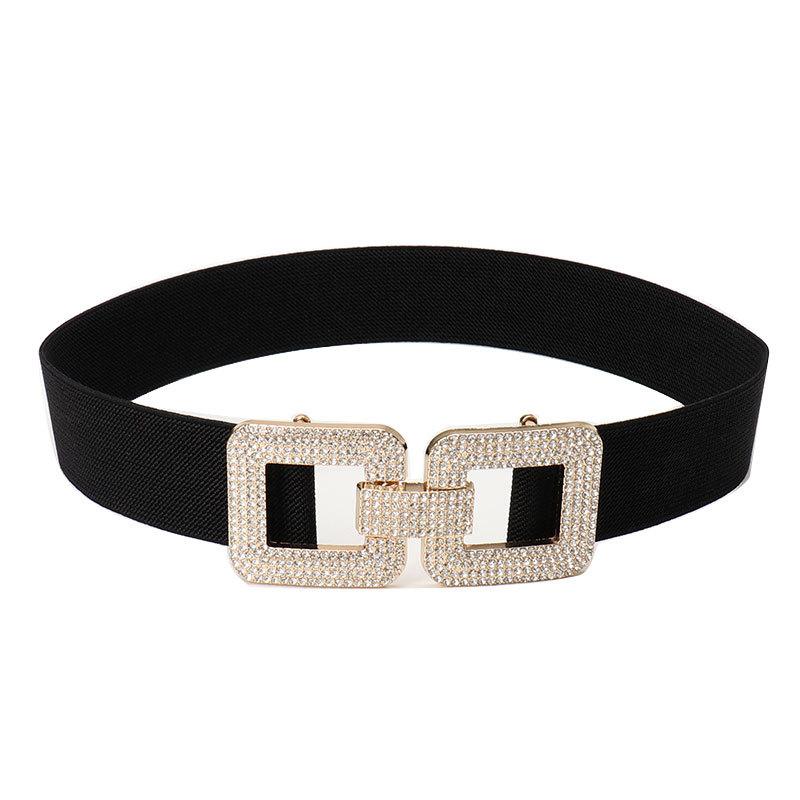 High-end Rhinestone Belt for Women's Versatile Coat for Women's Belt for Women's Belt for European and American Buckle Elastic Waist Seal