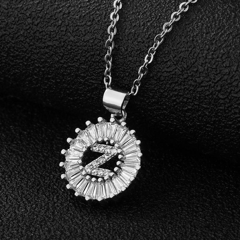 Xiyin Multicolor Zircon Copper Clavicle Chain Necklace with 26 Initial Pendants for Women