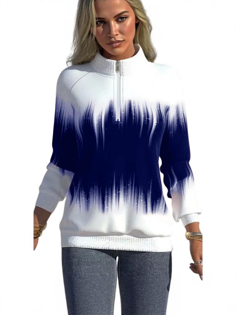Gradient Print Zipper Long Sleeve Women's Winter Hoodie