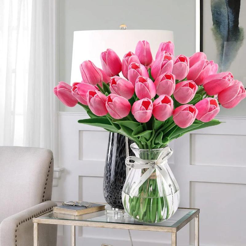 10Pcs Artificial Flower Realistic Touch Tulip Scrapbooking Vase Home Decor Wedding Garden Arch Garland Mother's Day Bouquet DIY