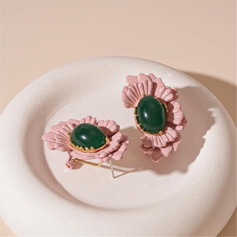 Elegant Oval Floral Designs Earrings Comfortable Wear Silver Posts Retro Styles Jewelry Gifts Convenient for Her
