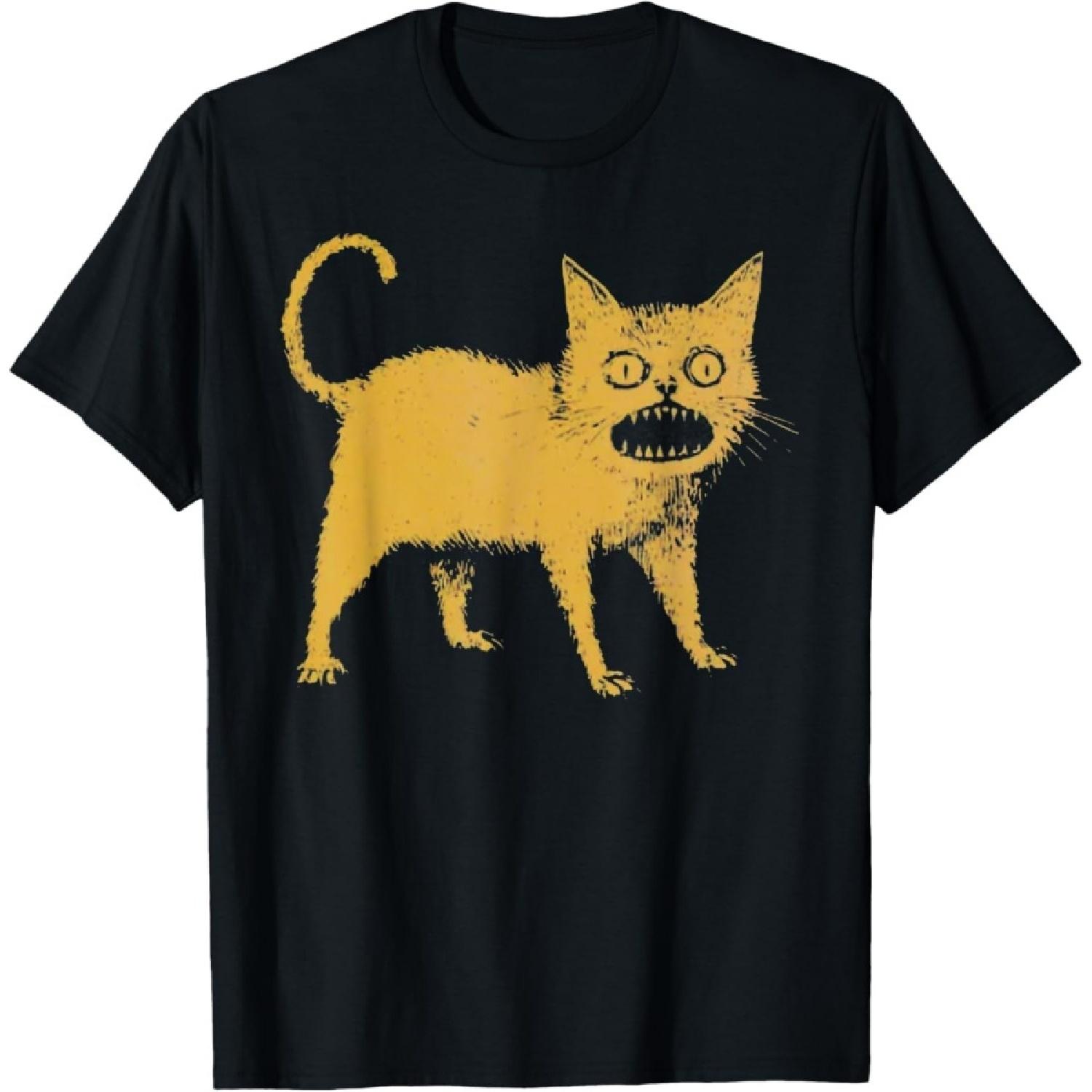 RUJUNMAN Horrible Japanese Cat Funny T-Shirt S