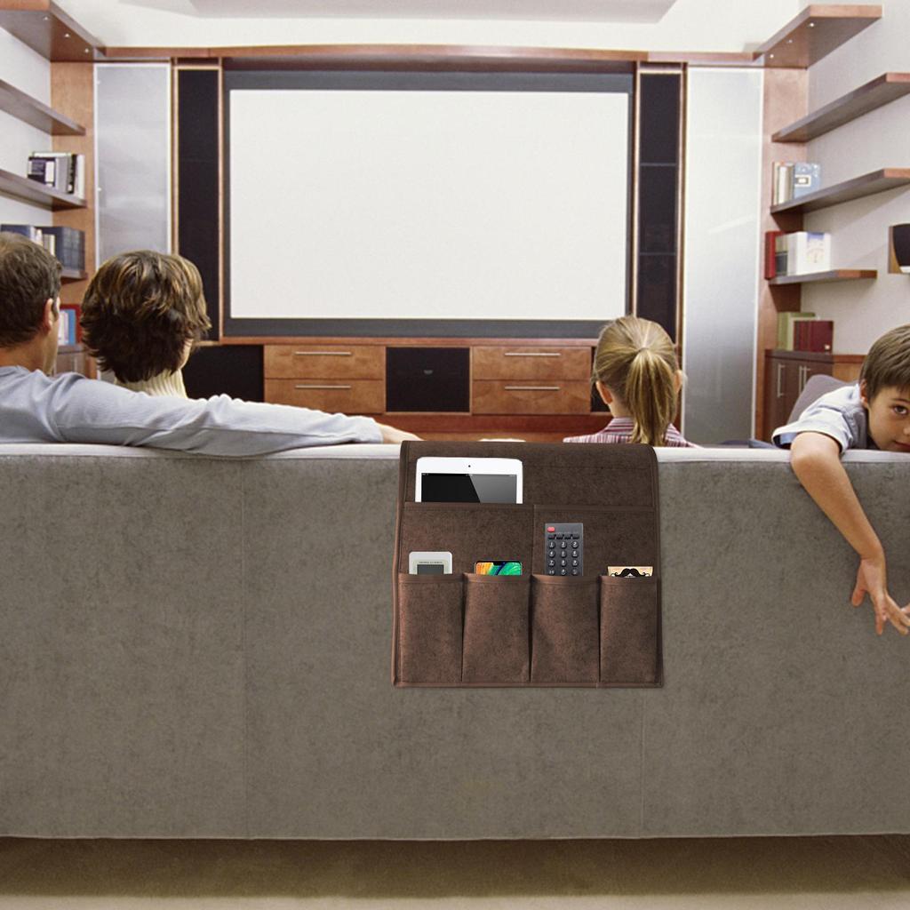 Sofa Armrest Organizer Non Slip Couch Caddy with 7 Pockets Sofa Arm Chair Caddie for Magazine Tablet Phone Chocolate