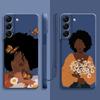 Pretty African Girl Daisy Flower Butterfly Liquid Case For Samsung Galaxy S22 S21 S20 Fe Ultra S10 S9 S8 Plus S10e Note 20 Lite