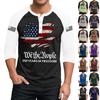 Mens Henley Neck Raglan Sleeve Shirt with Patriotic Flag Print We the 250 Years of Casual Fit Top