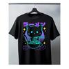 Ramen Cat Neon Retro Graphic Tee Men's Breathable Pure Casual T-Shirt