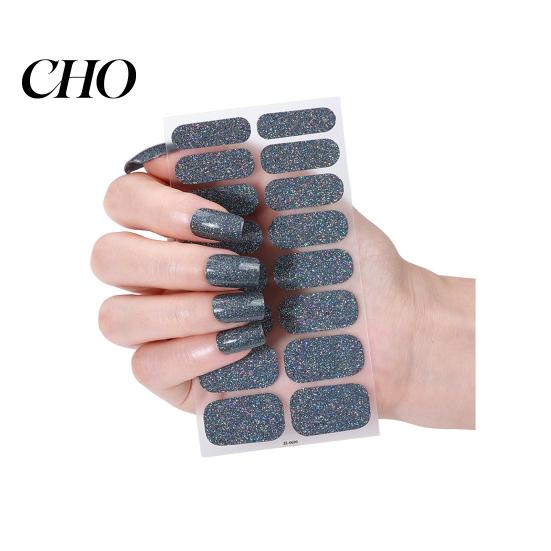Nail Art Decal Glitter Polish Strips with File Easy Apply Remove Self Adhesive Women Strip Full Sticker Home Manicure DIY Decoration Wrap