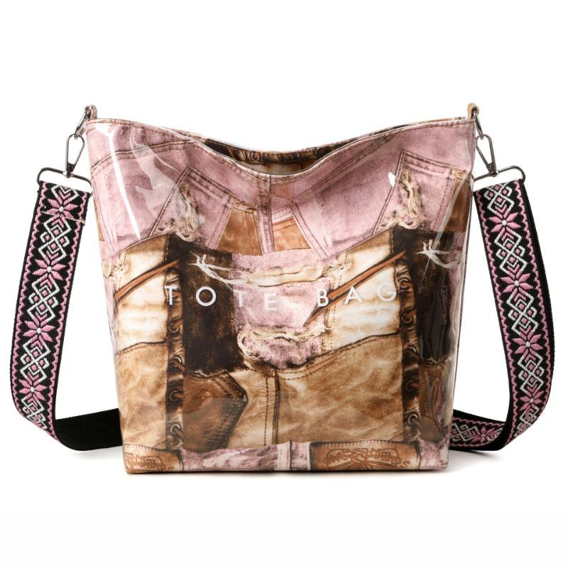 New retro splicing tote bag large capacity niche design high-end wide shoulder strap single shoulder oblique span women's bag