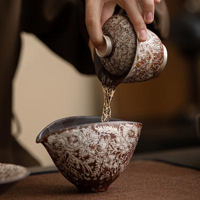 Alte Stein-Schlamm-Teetassen Blume Vergoldetes Silber Gaiwan Chinesisches Kung Fu Teegeschirr Steingut Retro Teekanne Japanische Keramik Trinkgeschirr