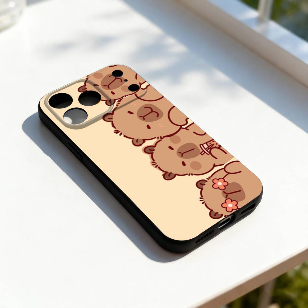 

Capybara Painting Cartoon For iPhone 17,16,15,14,13,12,11,Pro,Max,Plus,E,SE4,Air,Mini Black Soft Cover Phone Case iPhone13PROMAX