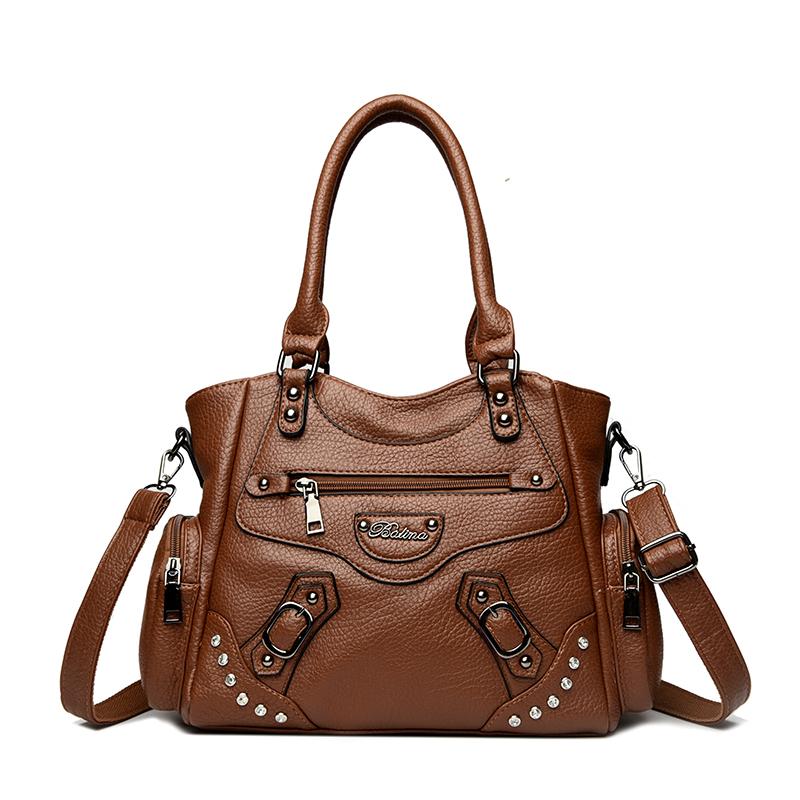 Women Casual Multiple Pockets Tote Bag Lady Large Capacity Shoulder Crossbody Bag for Womens Vintage Soft Leather Travel Bag Sac