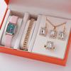 New Casual Fashion Leather Ladies Business Square Luxury Quartz Watch Korean Version Rhinestone Jewelry Set
