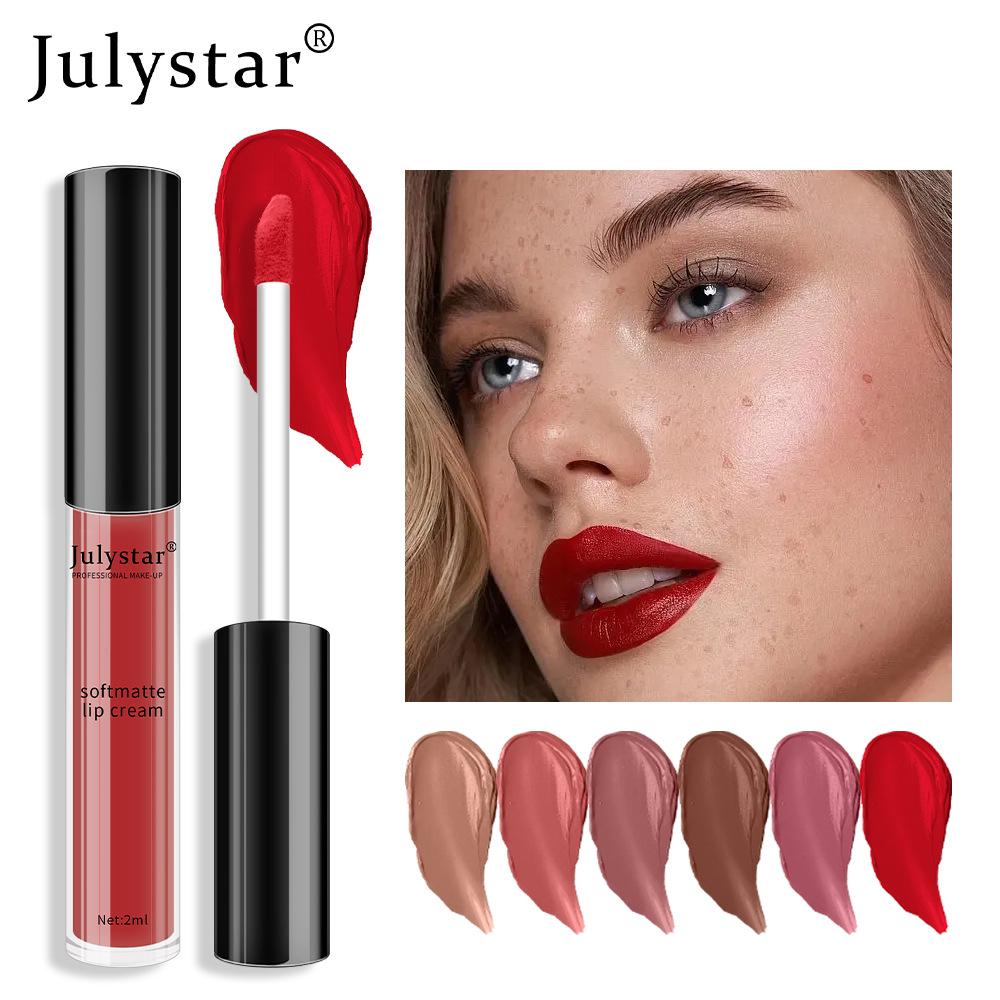 Julystar Is Not Easy To Fade and Not Easy To Stick To The Cup Matte Lip Glaze European and American Lip and Cheek Dual-purpose Lip Gloss