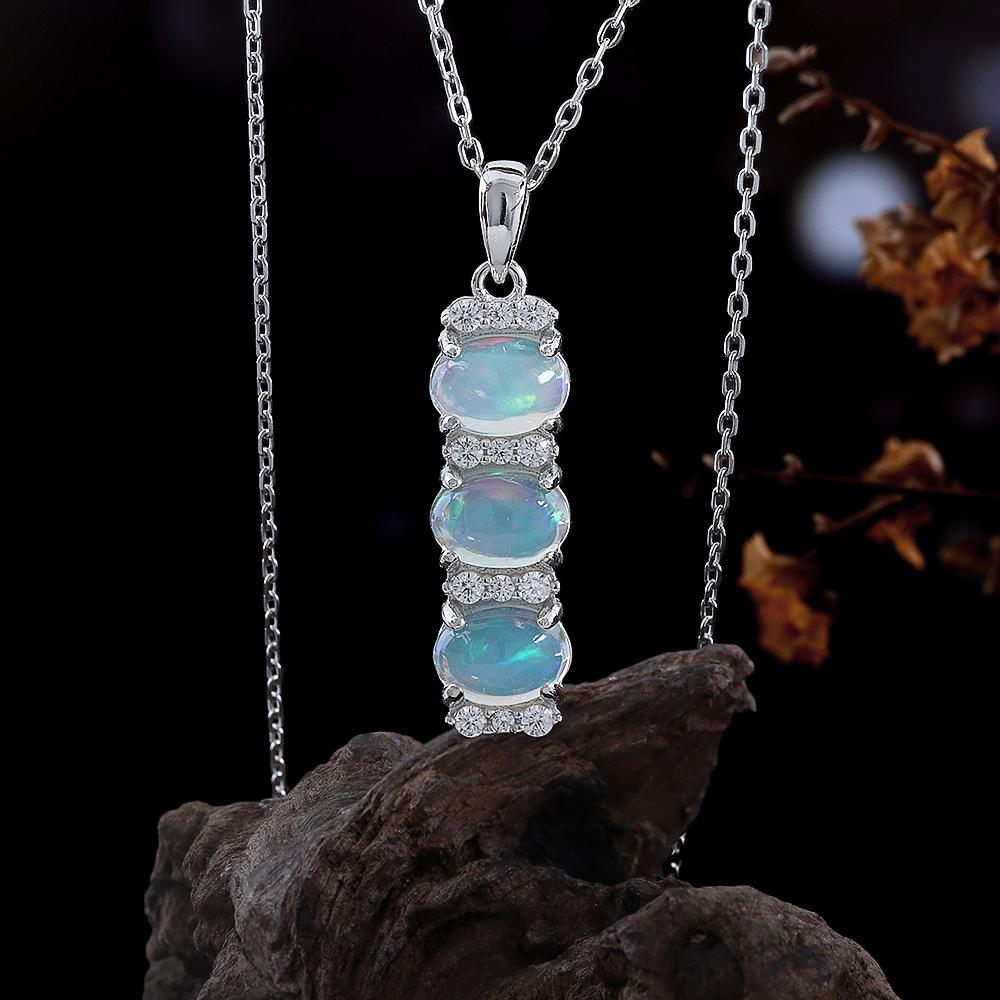 Beautiful 925 sterling silver October Birthstone Natural opal Pendant necklace fine jewelry anniversary Banquet Festival gift
