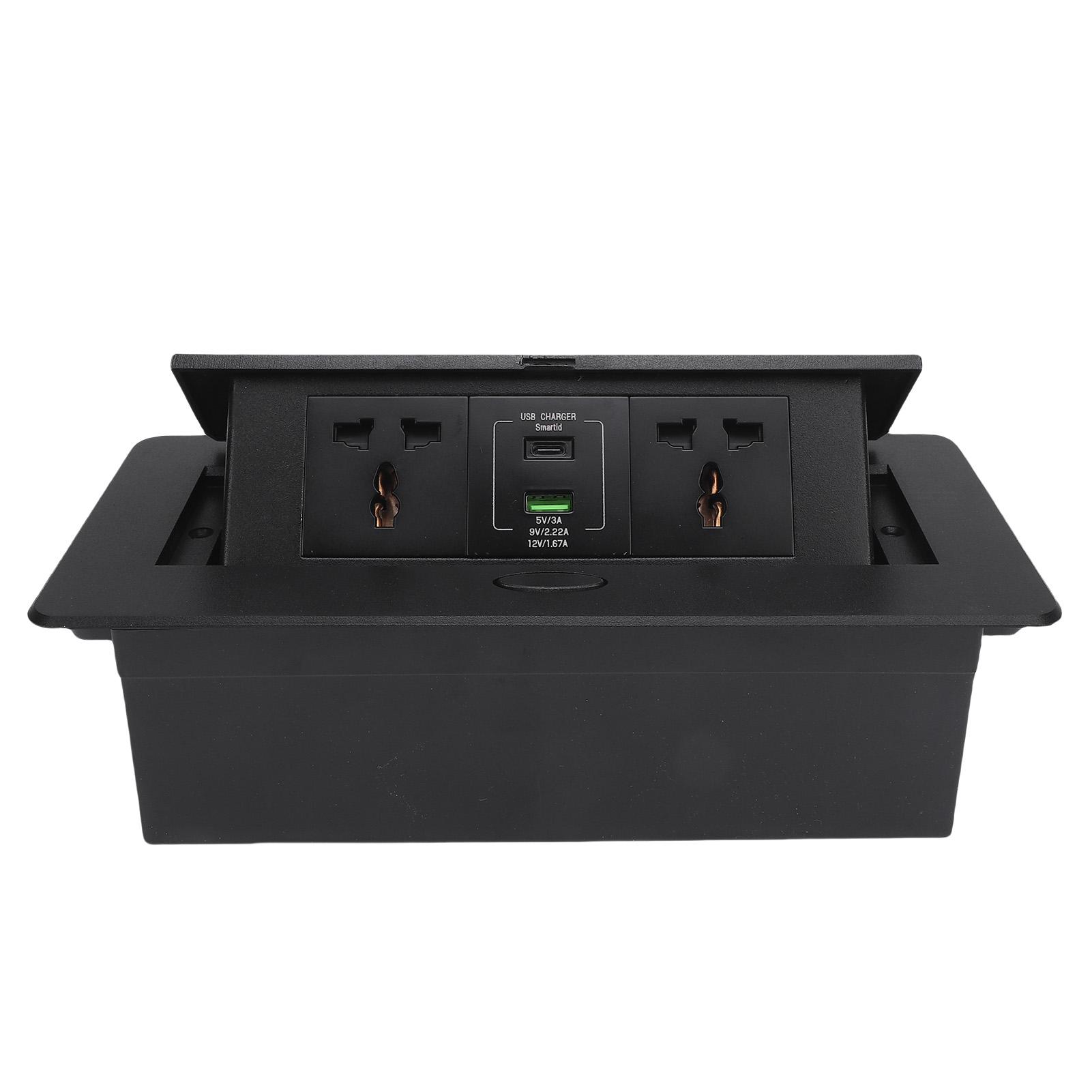 

Desktop Pop Up Outlet 2xAC Sockets 16A 4000W 1xUSB A 1xType C Ports Table Recessed Power Strip for Conference Room