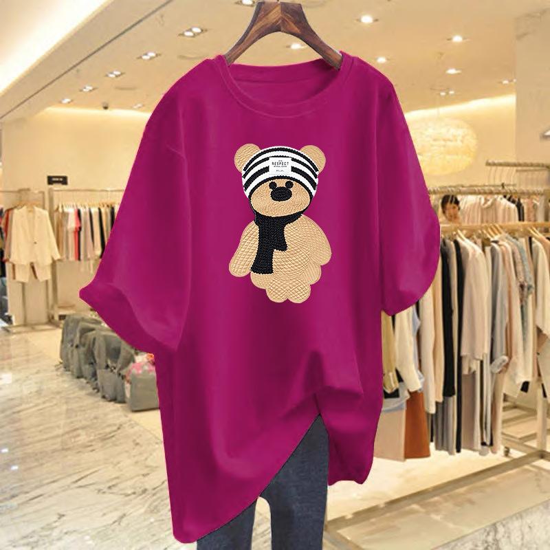 Cotton cartoon printed t-shirt short-sleeved women's summer new loose Korean version medium and long top bottoming shirt