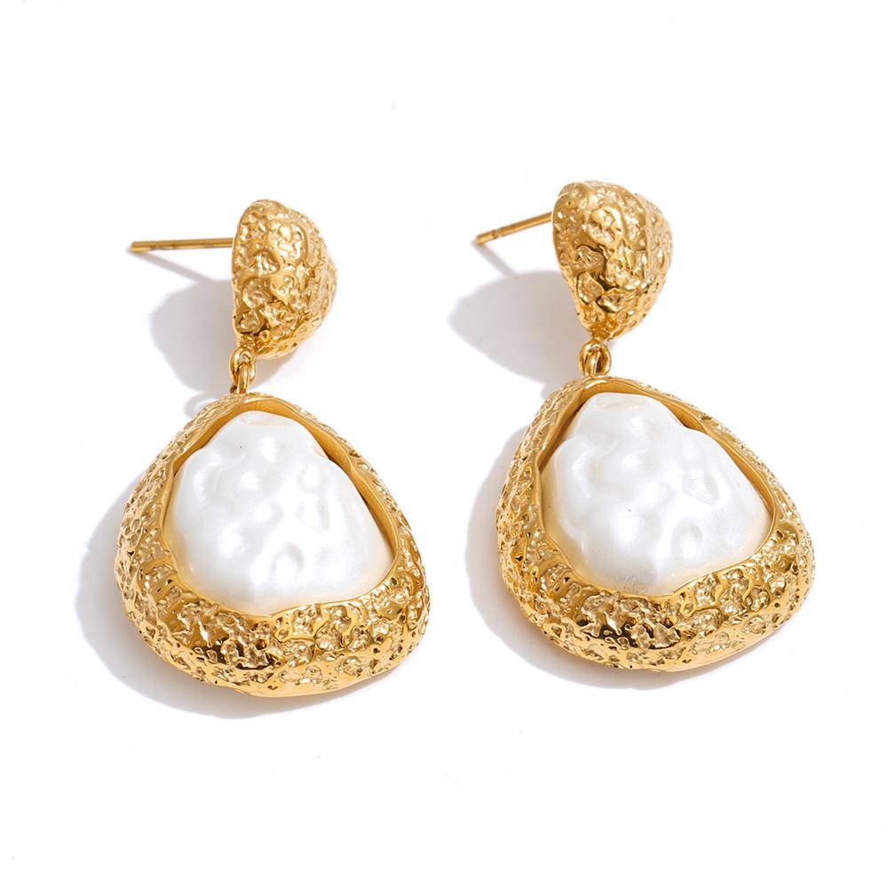 

Eetit Trending Baroque Simulated Pearls Water Drop Dangle Earrings Hammer Metal Stainless Steel Charm Fashion Jewelry Gala Gift золотий