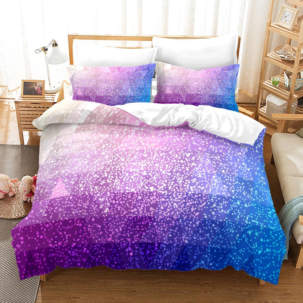 Gradient Duvet Cover Set Microfiber Rainbow Striped Glitter Sequins Quilt Cover Double Queen King Size 2/3pcs Comforter Cover