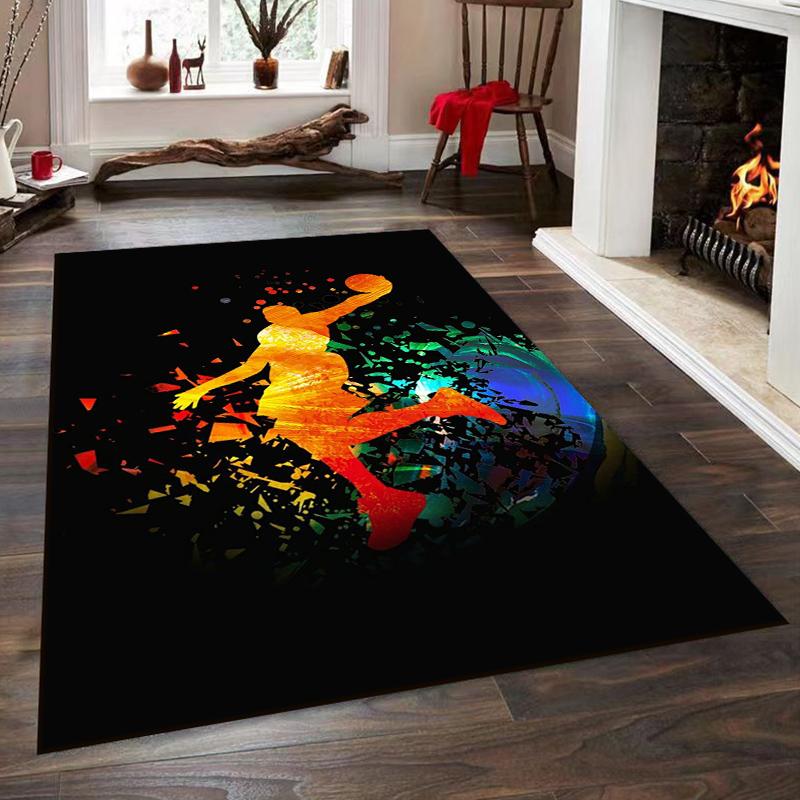 Colorful Basketball Player Silhouette Rug Non-slip rug suitable for living room and bedroom sofas