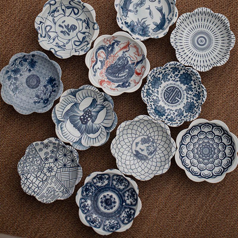 Zen Style Blue & White Ceramic Footed Serving Plate